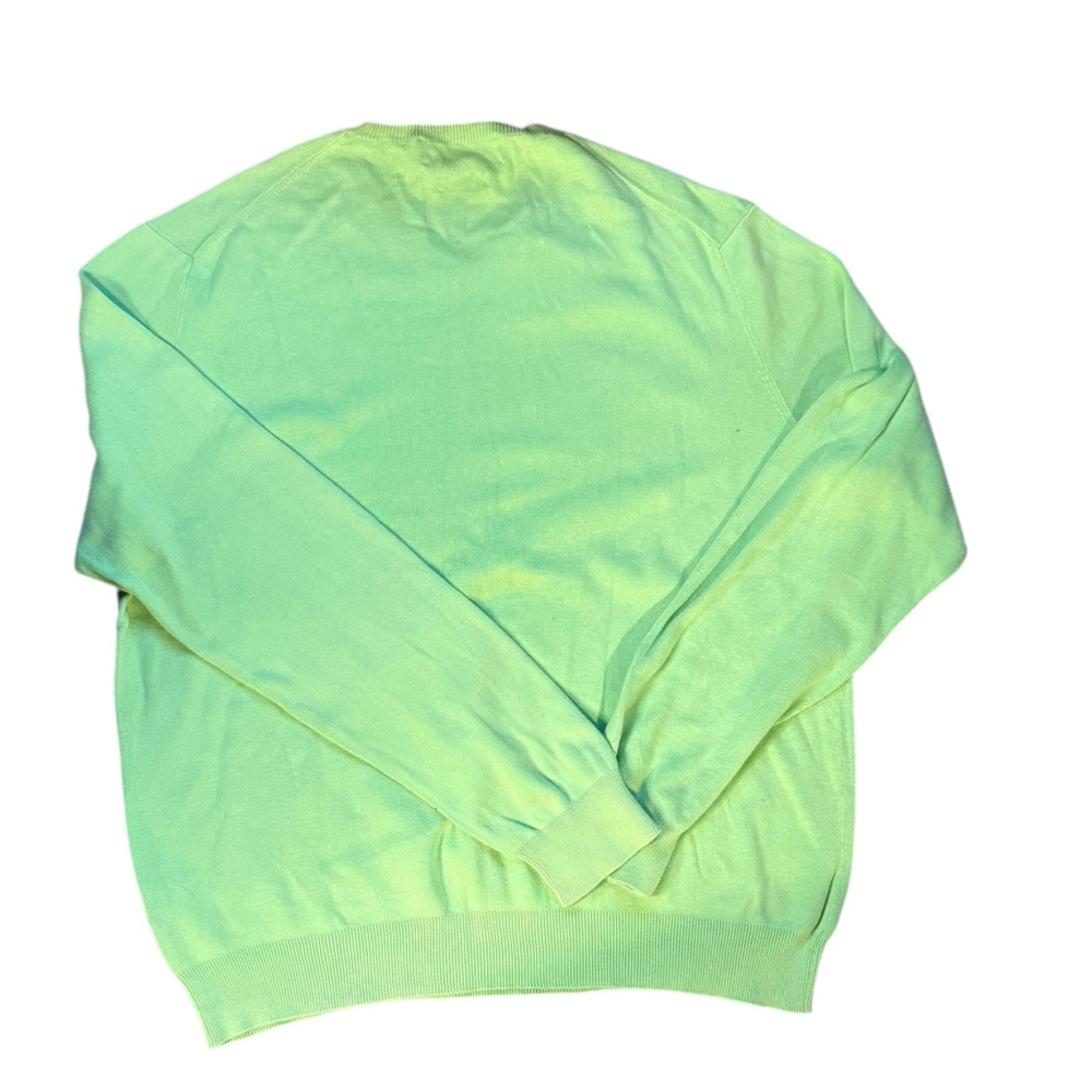 Polo Ralph Lauren Vintage Lime Green Orange Pony Pima Cotton V Pullover Sz L - Picture 6 of 7